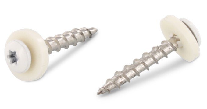 Fensterbankschraube V2A mit weißer Dichtscheibe Grobgewinde