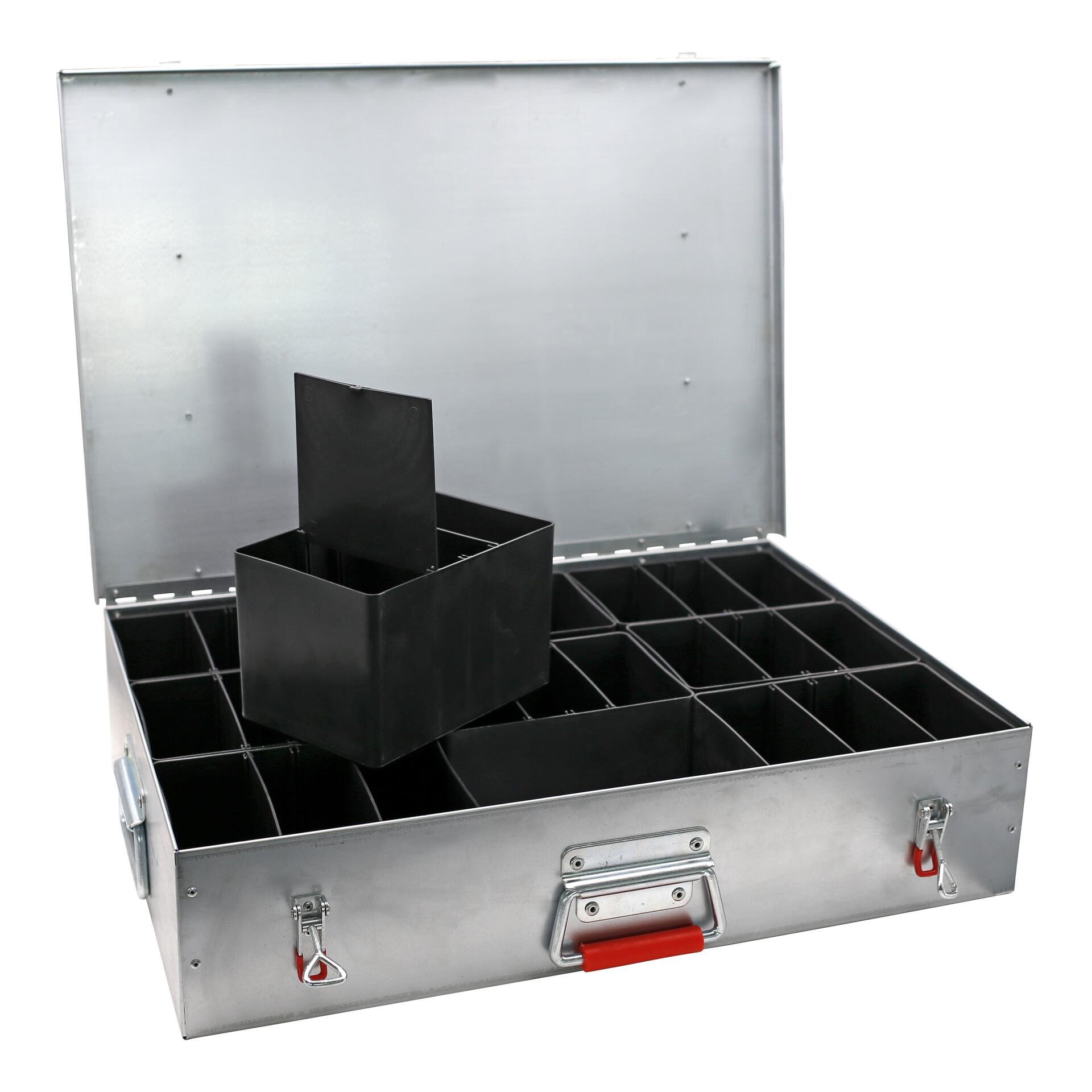Fittingskoffer Stahlblech 580x405x125mm, 9 Innenboxen
