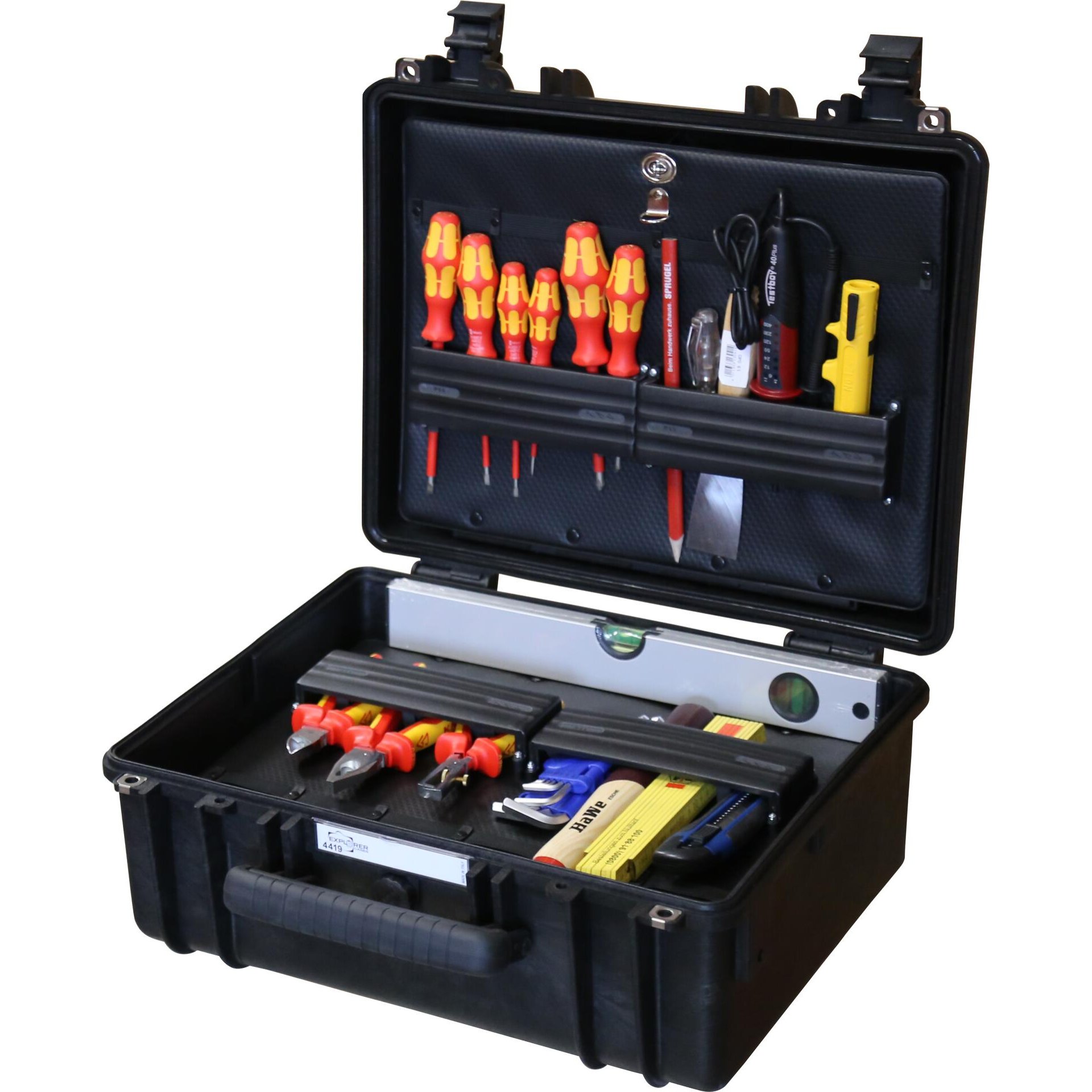 Elektro Werkzeugkoffer EXPLORER komplett bestückt 45 tlg.