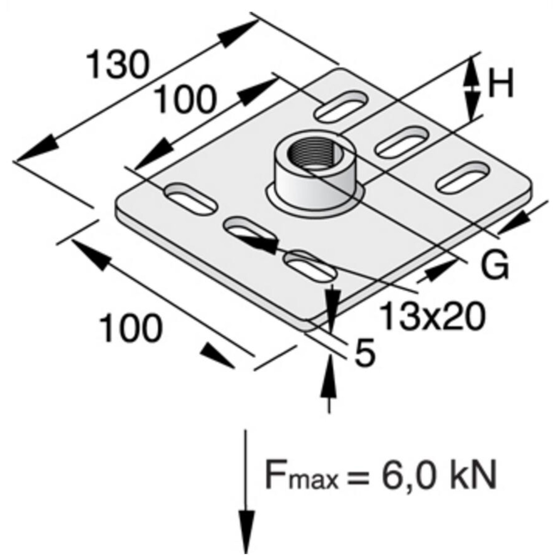 GRUNDPLATTE 6-LOCH GA: M1" (BXLXS) 100 X 130 X